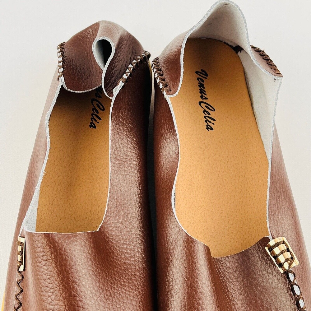 Womens 12 VenusCelia Loafers Brown Leather Natural Comfort Walking Slip On Shoes - Picture 9 of 10